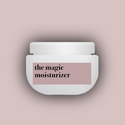 jwskin white moisturizer container on pink background with label reading the magic moisturizer