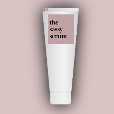 jwskin white serum container on pink background with label the sassy serum