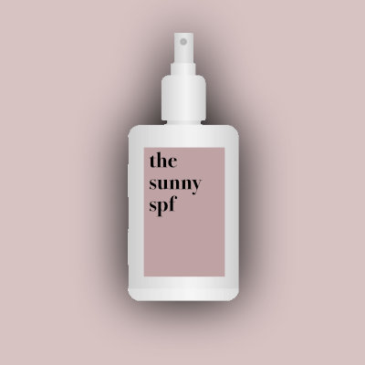 jwskin white spf container on pink background with label the sunny spf