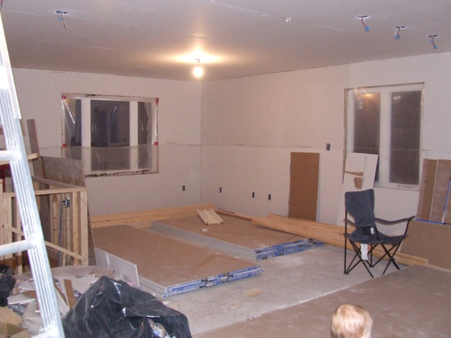 the living room with drywall