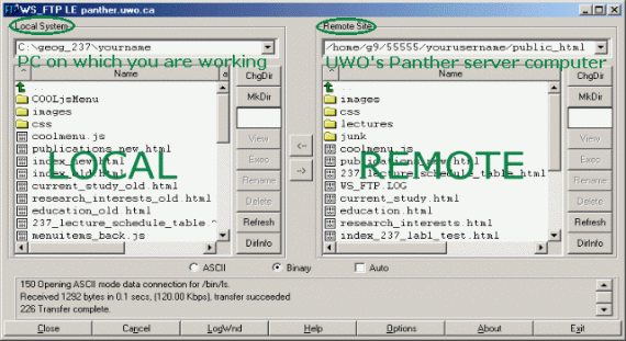 wsftp image showing local and remote directories