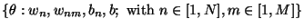 $\{\theta: w_n, w_{nm}, b_n, b; \mbox{ with } n \in [1,N],m \in [1,M]\}$