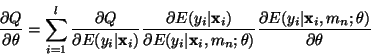 \begin{displaymath}\frac{\partial Q}{\partial \theta} = \sum_{i=1}^l \frac{\part......c{\partial E(y_i\vert\mathbf{x}_i,m_n;\theta)}{\partial \theta}\end{displaymath}