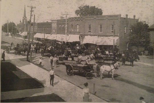 Selling wagons on Blenheim's main street. early 1900s