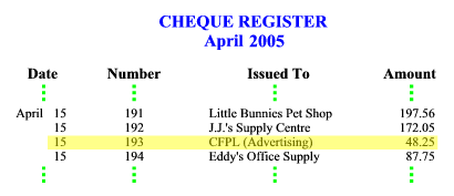 Cheque Register
