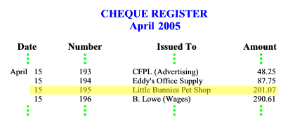 Cheque Register